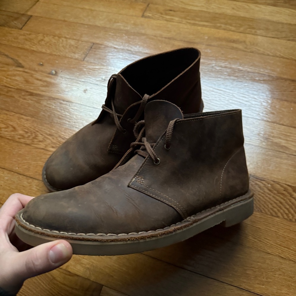 Mens Brown Leather Clarks Chukka Boots - Picture 2 of 9